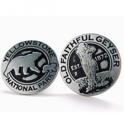 Yellowstone Park Retro Tokens Silver Bear Old Faithful Cuff Link.JPG